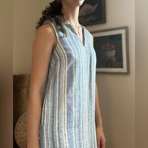 Daniel Cremieux Blue and White linen Striped Dress
